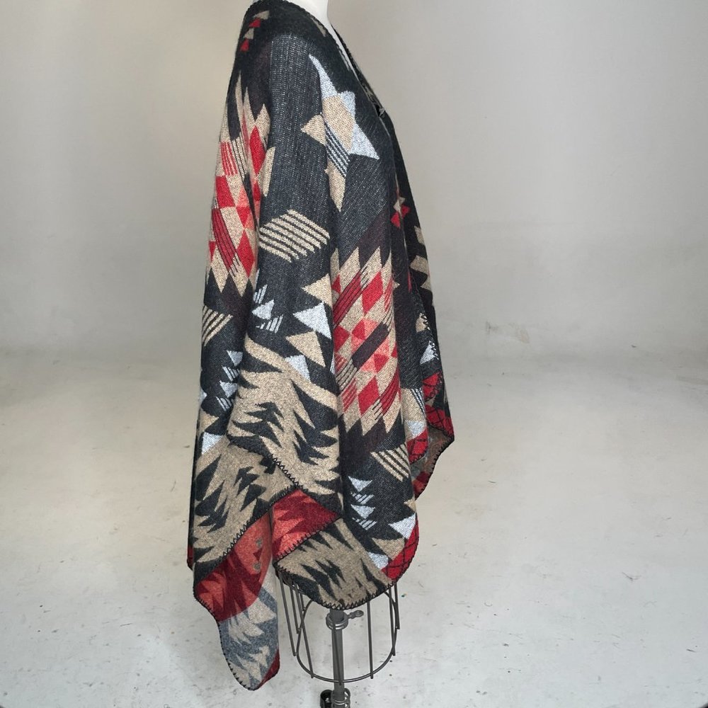 Soft Surroundings Multi Whistler Reversible Southwestern Aztec Poncho Ruana Cape - Picture 4 of 10